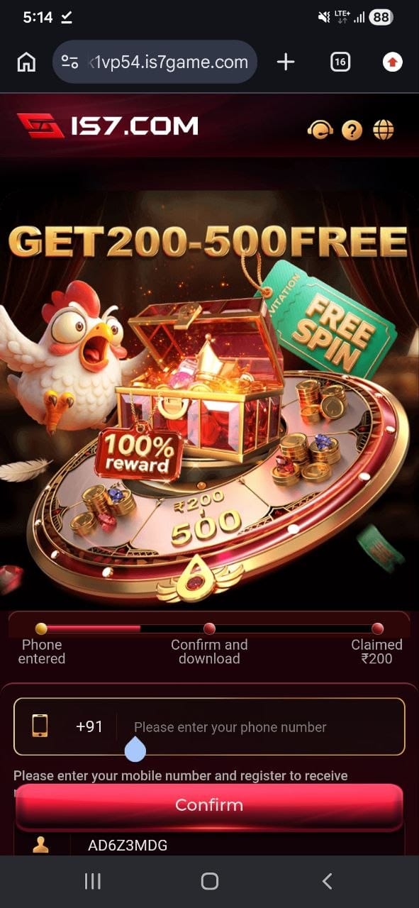 IS7 Game login and register page mobile